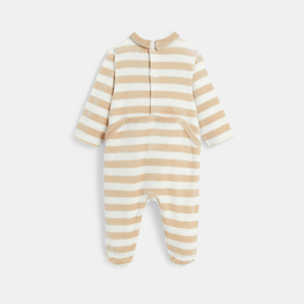 بدلة نوم مخملية مخططة مزينة بطائر البطريق باللون البني للأولاد الصغار